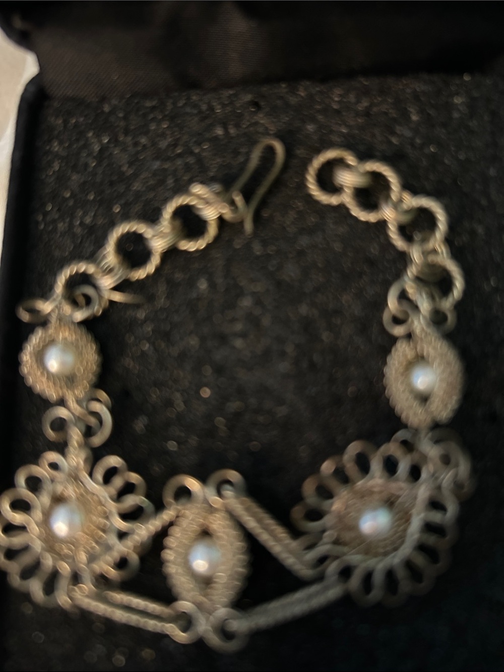 Sterling Silver Filigree Pearl Accent Bracelet -Handmade Extremely Light Weight